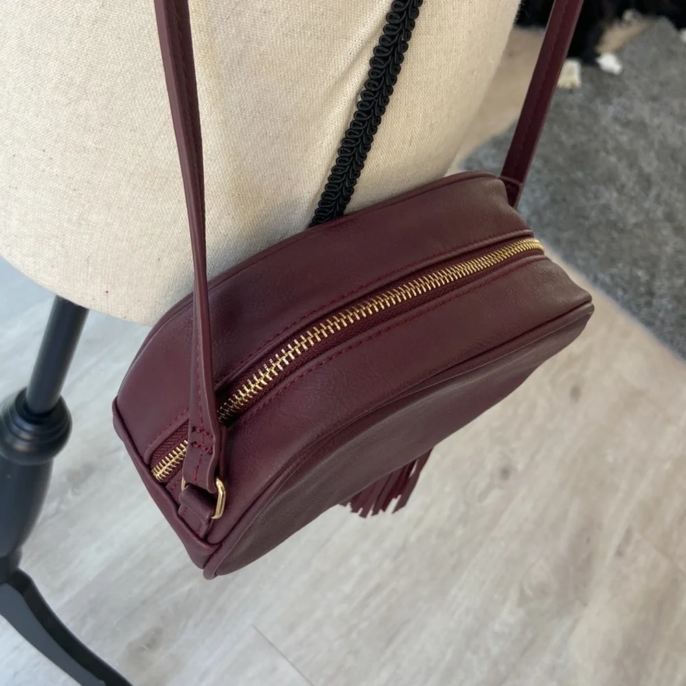 Maroon Crossbody w/ Tassel Zipper Pull